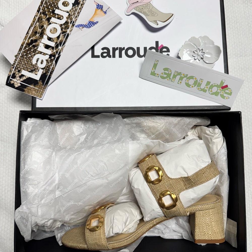 Larroude Gold Heels Modern Block Design